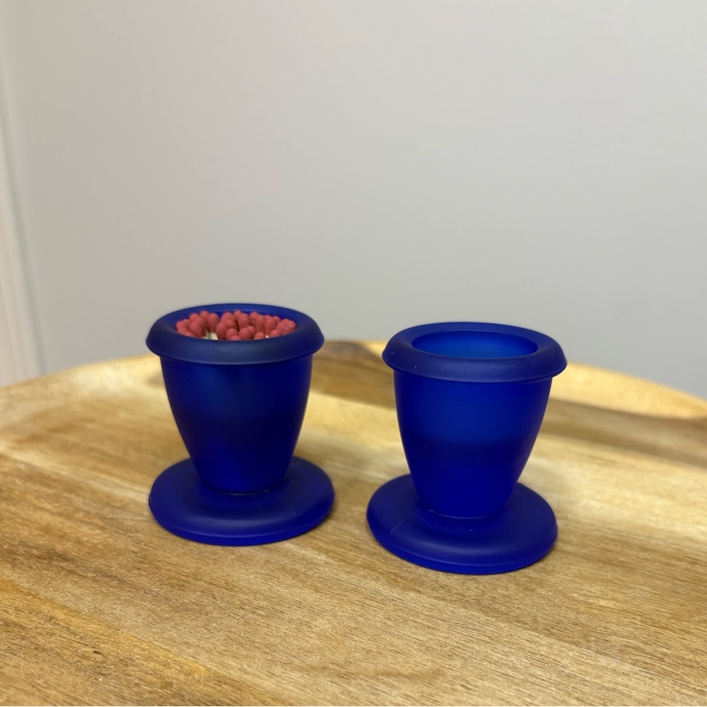 Cobalt Blue Frosted Glass Match Holders